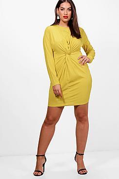 Boohoo Plus Isabel Ribbed Knot Detail Dress