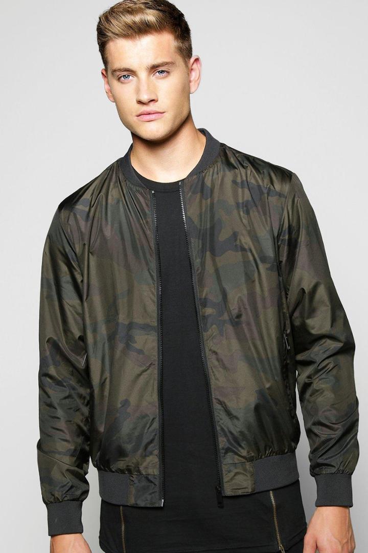 Boohoo Khaki Camo Nylon Bomber Khaki