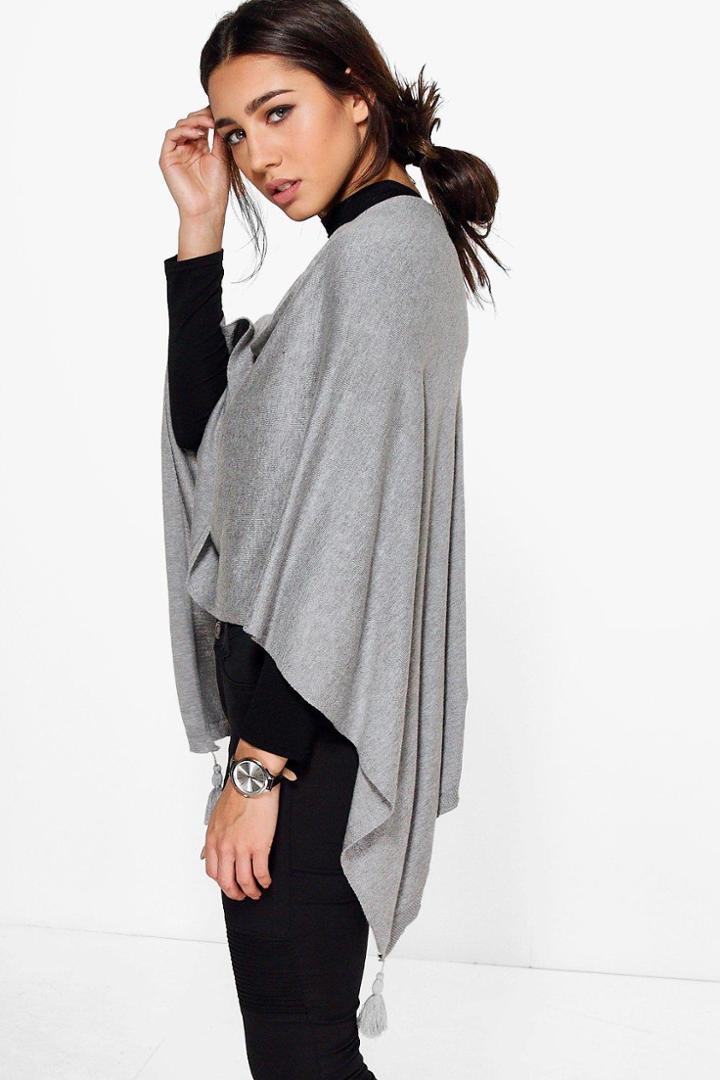 Boohoo Emma Drape Neck Poncho Grey