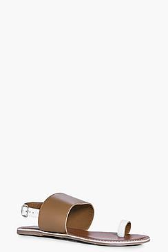 Boohoo Zoe Leather Contrast Toe Ring Sandal