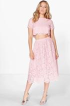 Boohoo Boutique Aria Lace Full Midi Skirt Co-ord Set Blush