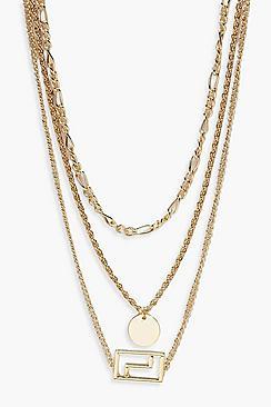 Boohoo Chain Coin & Geo Layered Necklace