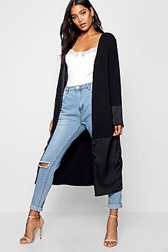 Boohoo Hayley Collarless Split Back Satin Detail Duster