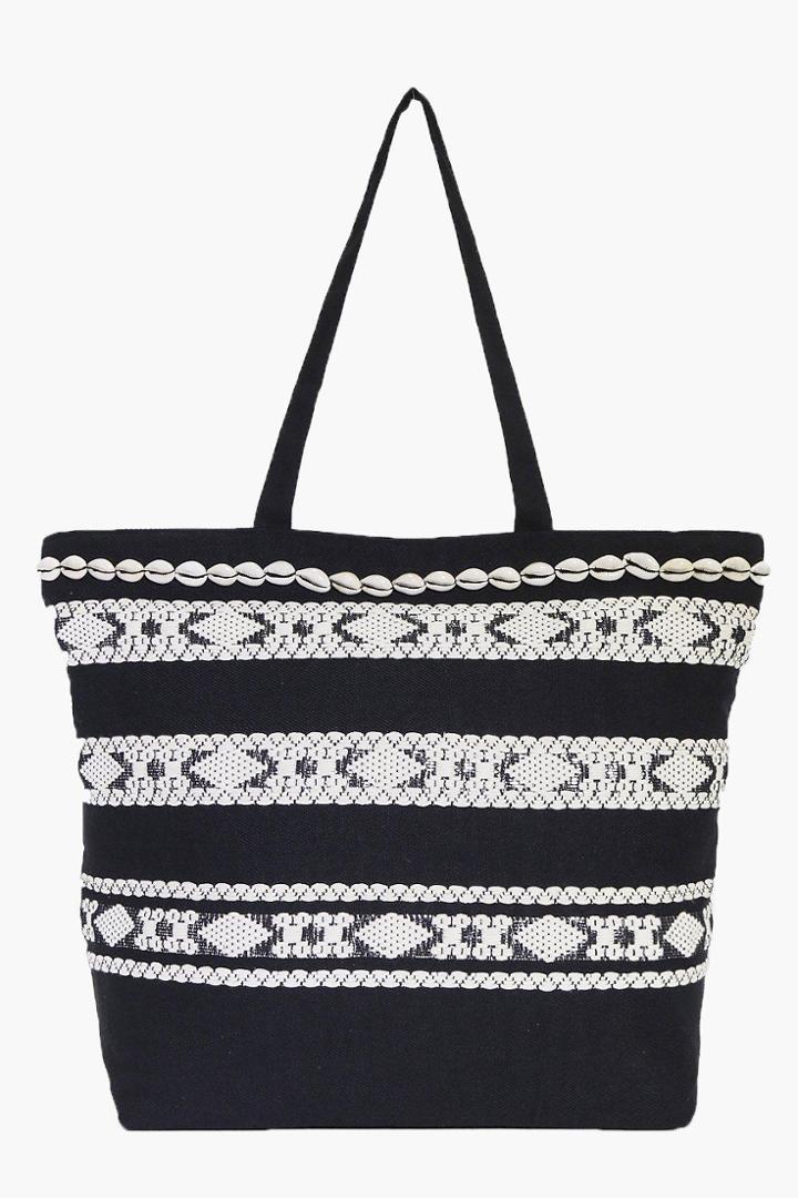Boohoo Iris Shell Detail Tassel Mono Shopper Black