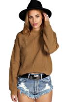 Boohoo Linda Open Knit Turtle Neck Jumper Camel