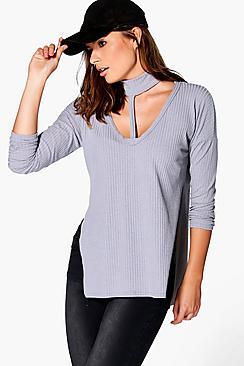 Boohoo Amelia Soft Rib Choker Neck Tunic