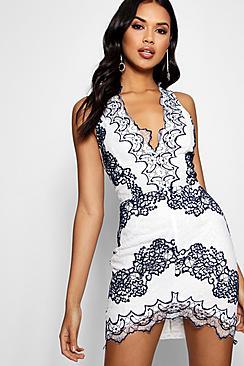 Boohoo Kya Eyelash Lace Plunge Neck Bodycon Dress