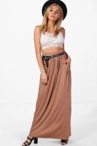 Boohoo Lizbeth Pocket Front Jersey Maxi Skirt Camel