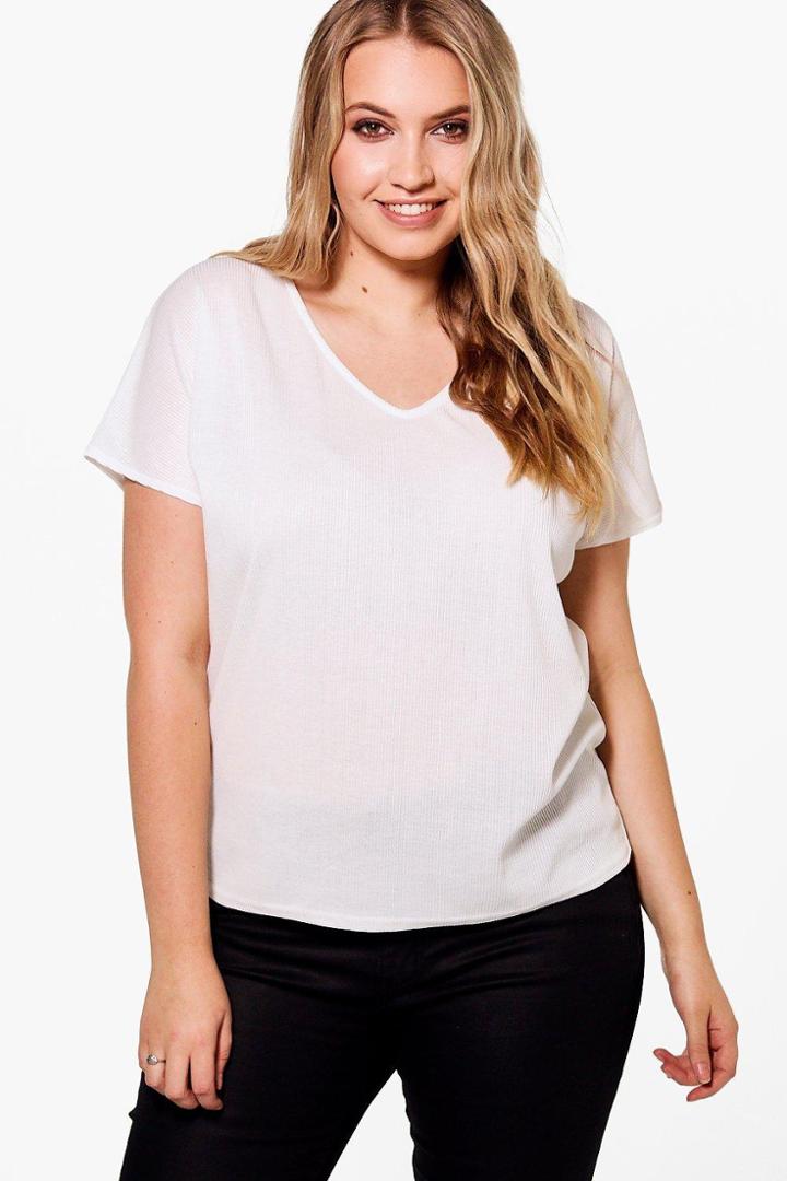 Boohoo Plus Judy Basic Rib Tee Cream