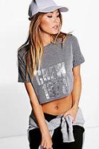 Boohoo Maisy Foil Print Slogan Crop