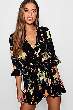 Boohoo Petite Ruffle Wrap Playsuit