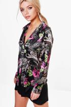 Boohoo Sophie Satin Floral Paisely Night Shirt Multi