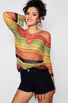 Boohoo Eve Multi Coloured Striped Crochet Jumper