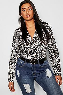 Boohoo Plus Leopard Oversized Shirt