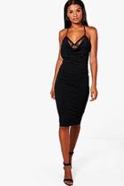 Boohoo Kitty Cowl Neck Lace Midi Dress