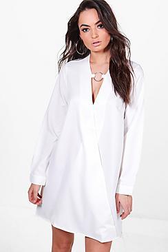 Boohoo Kya O-ring Detail Wrap Front Shirt Dress