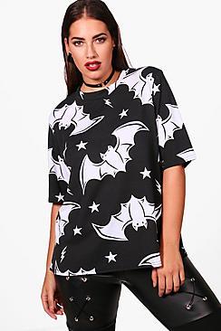 Boohoo Plus Sara Bat Halloween T-shirt
