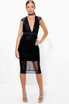 Boohoo Carrie Dobbie & Lace V-neck V-back Dress Black