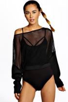 Boohoo Nancy Slash Neck Mesh Running Sweat Black