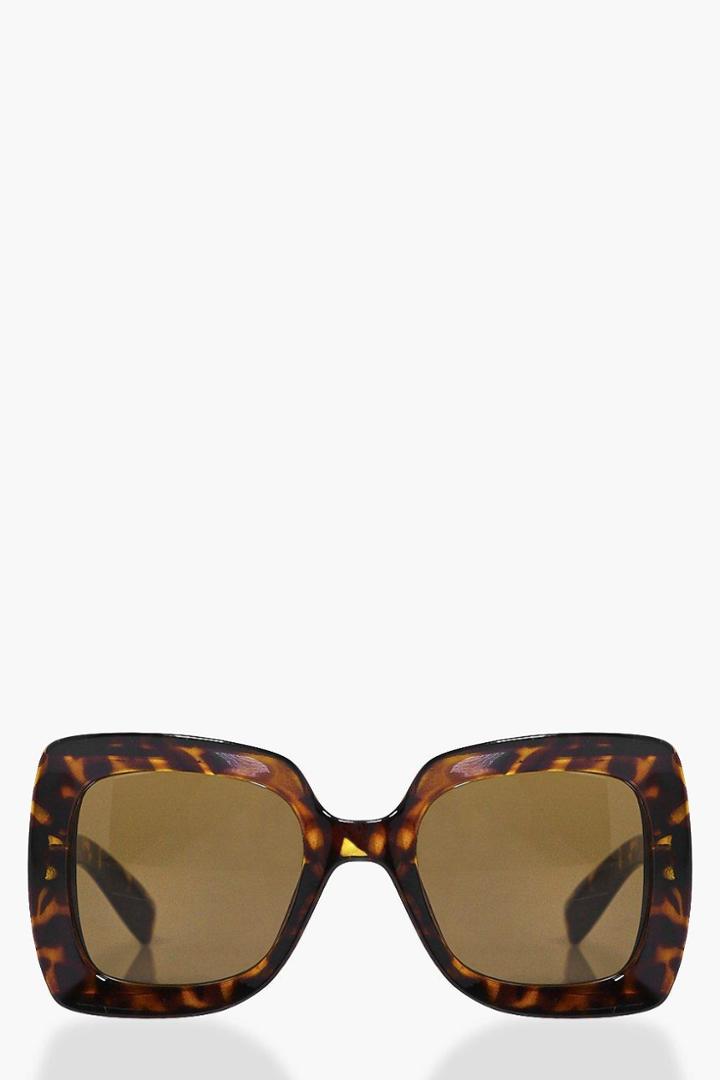 Boohoo Lexi Leopard Print Oversize Square Sunglasses Brown