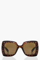 Boohoo Lexi Leopard Print Oversize Square Sunglasses Brown