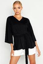 Boohoo Batwing Oversized Belted Blouse