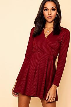 Boohoo Jumbo Rib Wrap Skater Dress