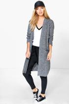 Boohoo Leah Long Cable Cardigan With Pockets Black