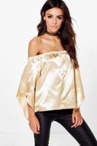 Boohoo Katie Silky Off The Shoulder Top Champagne