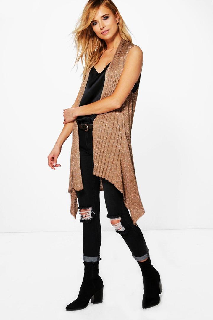 Boohoo Harriet Mixed Ribbed Waistcoat Camel