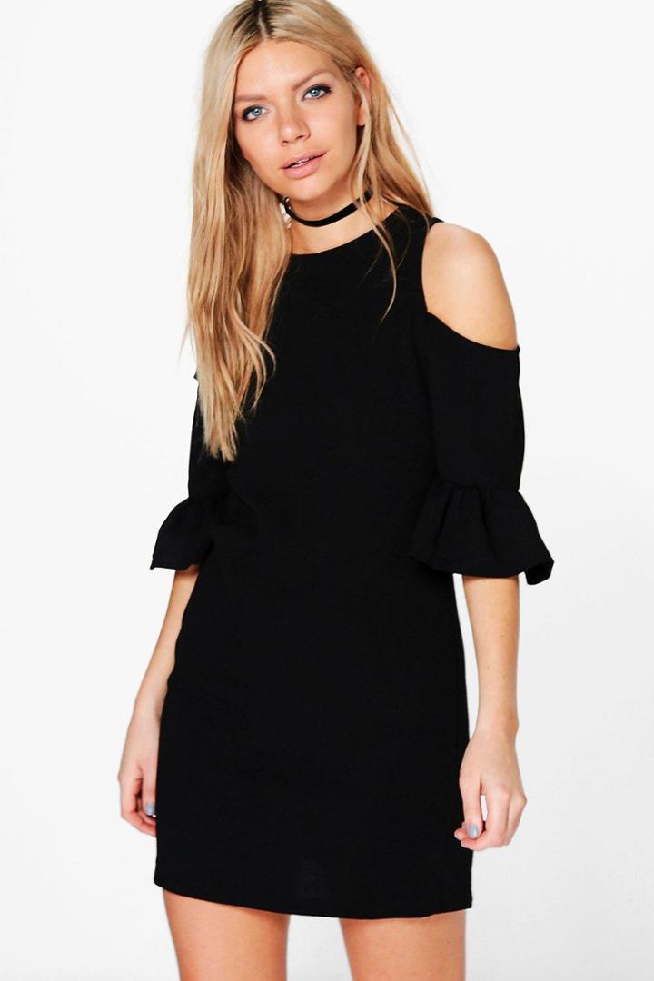Boohoo Rachel Ruffle Sleeve Shift Dress Black