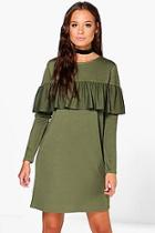 Boohoo Coralie Ruffle Long Sleeved Shift Dress