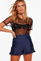 Boohoo Raine Ruffle Lightweight Denim Shorts