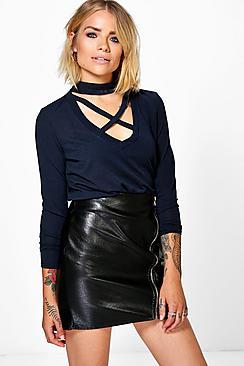 Boohoo Freya Choker Neck Batwing Jumper