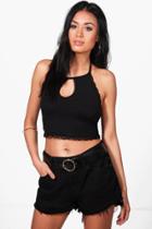 Boohoo Naomi Cut Out Lace Trim Crop Top Black