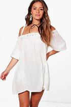 Boohoo Petite Sophie Boho Lace Cold Shoulder Dress