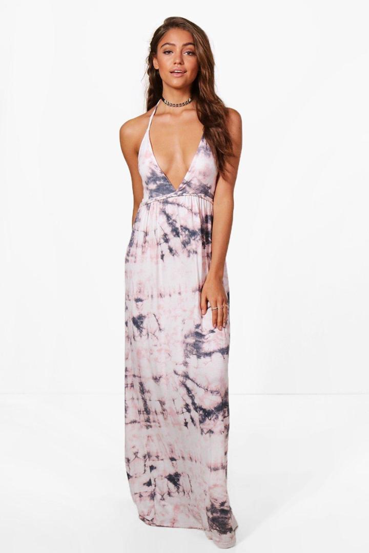 Boohoo Maya Tie Dye Plait Detail Maxi Dress Pink