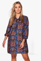 Boohoo Plus Lucy Tie Front Printed Shirt Dress Multi
