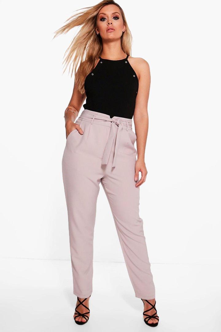 Boohoo Plus Chrissie High Waist Tailored  Slim Fit Trouser Grey