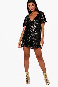 Boohoo Boutique Sequin Short Sleeve Shift Dress