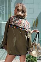 Boohoo Verity Embroidered Festival Jacket Khaki