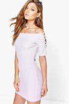 Boohoo Tegan Cross Sleeve Ribbed Mini Dress Lilac