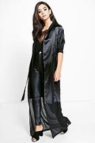 Boohoo Frances Satin Contrast Panel Belted Duster