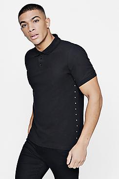 Boohoo Smart Pique Polo With Studs
