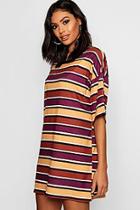 Boohoo Autumnal Stripe Oversized T-shirt Dress