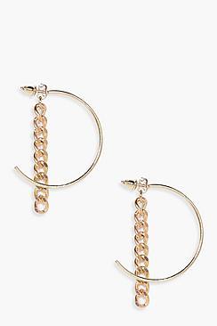Boohoo Amelie Hoop & Curb Chain Earrings