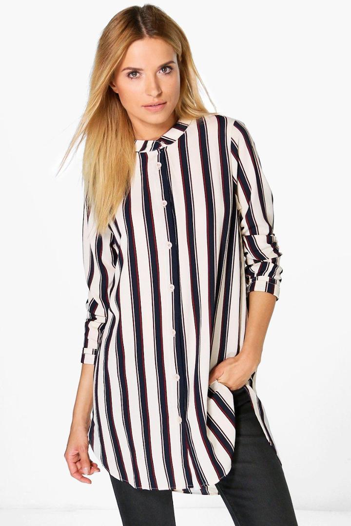 Boohoo Brooke Longline Striped Shirt Multi