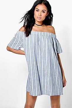 Boohoo Tanya Off The Shoulder Stripe Shift Dress