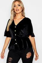 Boohoo Plus Button Down Velvet Smock Top