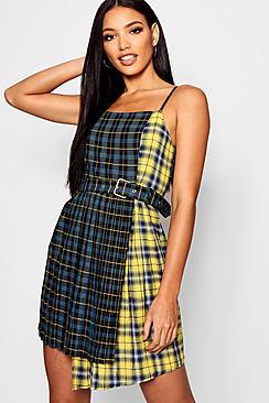 Boohoo Pleated Mixed Tartan Mini Dress